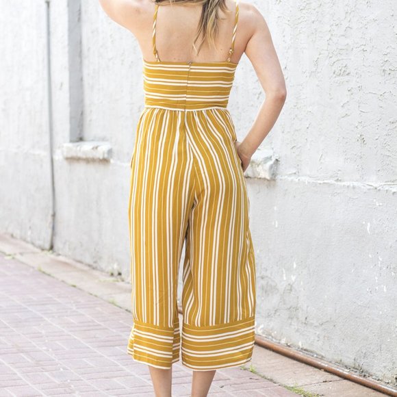 Mustard Yellow Striped Sleeveless Jumpsuit - Picture 3 of 4